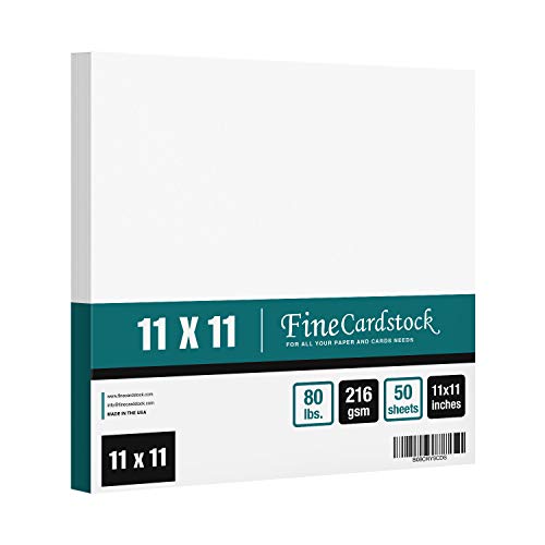 11" x 11" Square Cardstock | 80lb Cover White Thick Card Stock Paper - Smooth Finish | For Scrapbooking, Arts and Crafts, Wedding Invitations, Business Cards | 50 Cards Per Pack