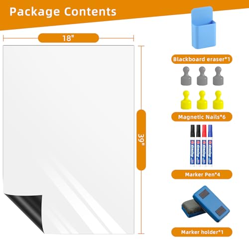 Magnetic Dry Erase Whiteboard Wallpaper, 18" x 39" Self-Adhesive Magnetic Whiteboard Sheet for Wall, Cut-to-Size White Board Film for Planning, Scheduling, Office, Kitchen & Home Organization - size: 17.7" x 39.4"