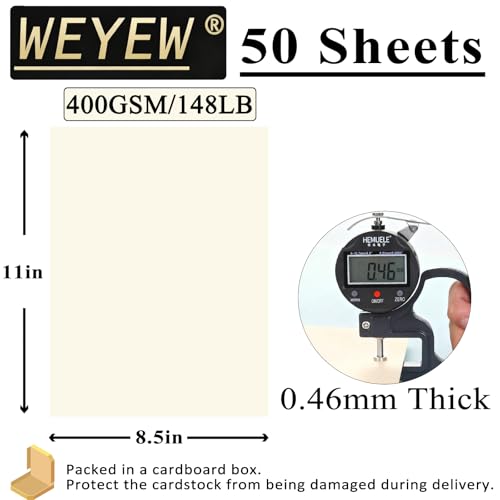 50 Sheets 148lb Cream Cardstock, 8.5" x 11", Extra Heavy Duty Off-White Paper for Card Base DIY Craft Card Making, 148LB Cover 400 GSM - color: Cream, size: 148lb-50sheets
