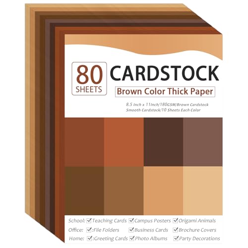 80 Sheets Cardstock Paper 8.5 x 11 Inches Thick Paper Card stock Colored Cardstock Papers 180gsm Solid Core Printer Papers for DIY Arts Crafts Card Making School Office Home Supplies (Brown Series) - color: Brown, size: 8.5x11in