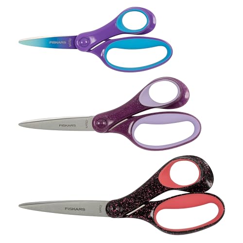 Fiskars Softgrip Scissors, Various Age Stages (3-Pack) for Ages 8+ to 15+, For School or Crafting, Back to School Supplies - style: 3 Pack - Assorted Colors