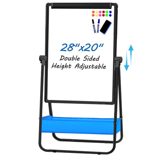 Dry Erase White Board with Stand Double Sided 28"X20" Magnetic U Standing Easel Whiteboard, Height Adjustable & 360° Rotation Portable White Boards for Classroom, Home & Office - color: Black, size: 20"W x 28"H