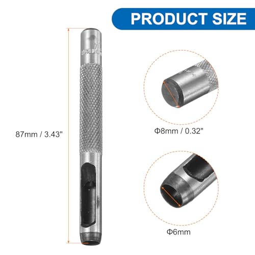HARFINGTON 2pcs Leather Round Hole Punch, 6mm Hollow Hole Puncher Cutter Carbon Steel Circle Hole Punching Cutting Tool for Belt/DIY Leather Craft - size: 6mm