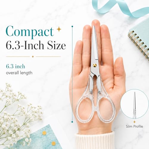 Aesthetic Clear Acrylic Scissors, 6.3" Craft Shears with Sharp Stainless Steel Blades for Home Office & School, Cute Stationery Tools for Bullet Journaling, Scrapbooking & Gift Wrapping - color: Transparent