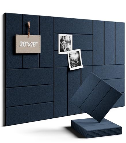 Felt Bulletin Board Tiles -28"x18" with 40 Adhesive Tabs, Cork Board Alternative for Office Decor, Push Pin Board Wall Organizer 6-Pack (Carbon Blue) - color: Carbon Blue, size: Bold-Stripe
