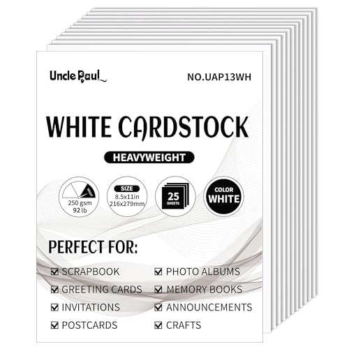 8.5'' x 11'' White Cardstock - 92lb Double-sided Cover Card Stock Heavyweight Paper Perfect for Scrapbooking, Crafts, Business Cards 25 Sheets 250gsm UAP13WH - color: White/250gsm, size: 8.5x11inch/25Sheets