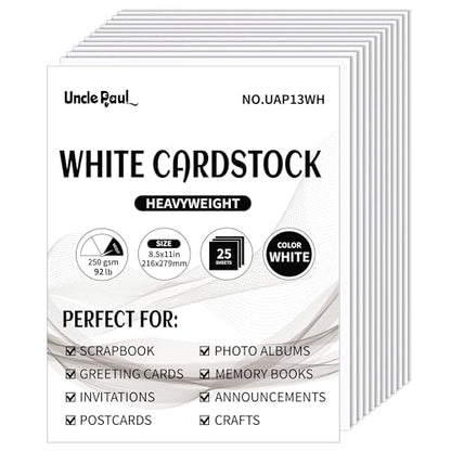 8.5'' x 11'' White Cardstock - 92lb Double-sided Cover Card Stock Heavyweight Paper Perfect for Scrapbooking, Crafts, Business Cards 25 Sheets 250gsm UAP13WH - color: White/250gsm, size: 8.5x11inch/25Sheets