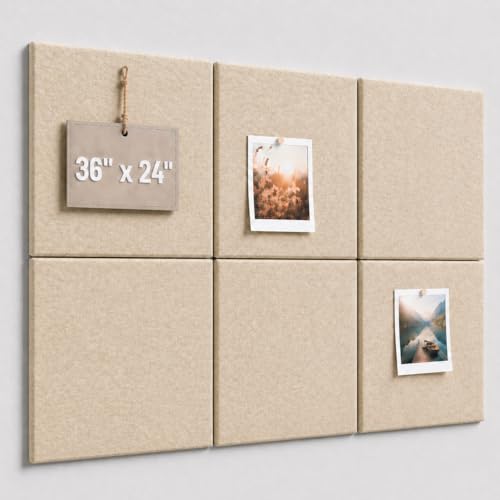 Felt Bulletin Board Panels 36 x 24 Inch Self Adhesive Wall Tiles Cork Board Alternative for Office Classroom Photos Notes 6 Pack - color: Beige, size: 24" x 36"