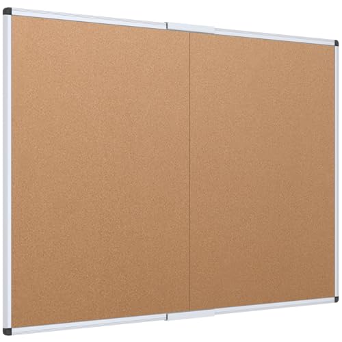 VIZ-PRO Cork Bulletin Board/Foldable Noticeboard, 36 X 24 Inches, Silver Aluminium Frame - size: 24" x 18.1"