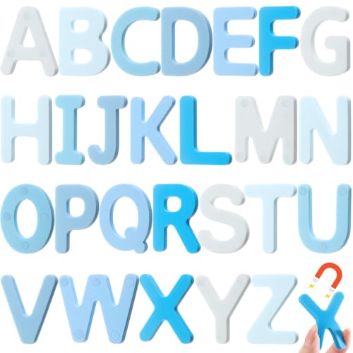 VioraWhite 26 Pcs Food Grade Silicone Magnetic Letters (Sealed Magnet, CPC Certified) Toddler Fridge Bulk ABC Educational Learning Toy for Baby Kid Girl Boy Gift(Ocean Color,Letter) - color: Ocean Color, style: Letter