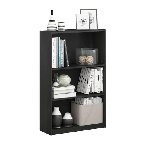 Furinno Jaya Book Shelf, 3-Tier Bookshelf, Bookcase with Adjustable Shelves, 9.5 x 24.5 x 40.3, for Organization and Storage, for Living Room, Bedroom, Home Office, Blackwood - color: Black, size: 3-Tier