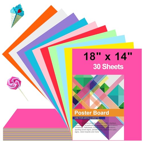 30 Pcs Poster Board Colorful Paper 14x18, ROOKEA Vision Boards Bulk Blank Graphic Display Posterboard Card Paper for Kids School Classroom Arts Craft Projects Drawing Scrapbooking - size: 14" x 18"