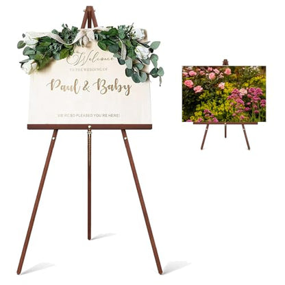 Wooden Easel Stand for Sign,63"" Portable Painting Easel, Adjustable Poster Stand with Tripod Easel for Painting, Wedding Sign, Drawing, Canvas, Display Show (Brown) - color: Brown