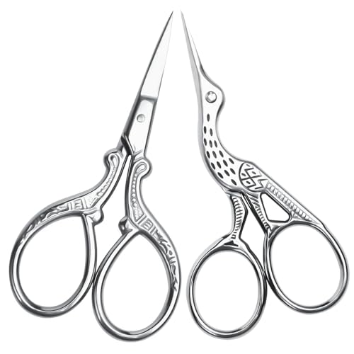 AQUEENLY Embroidery Scissors 2 Pcs Small Sewing Scissors Sharp Stainless Steel 3.6 Inches for Artwork, Crochet, Needlework, Threading, Silver - color: Silver