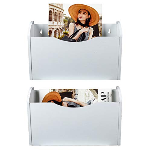 PAG Wall File Holder Wall Mounted Wood Hanging File Organizer for Office, 2 Pockets, White - color: White