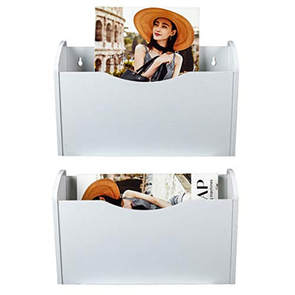 PAG Wall File Holder Wall Mounted Wood Hanging File Organizer for Office, 2 Pockets, White - color: White
