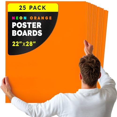 Hygloss Medium Poster Board 22x28 - 25 Neon Orange Single Color Bulk Pack - 10 Pt. Thickness Colored Poster Board Paper for Projects, Signs, Displays - Posterboard Multipack 22" x 28" - color: Neon Orange, size: 22 x 28-Inch, style: 25 Sheets