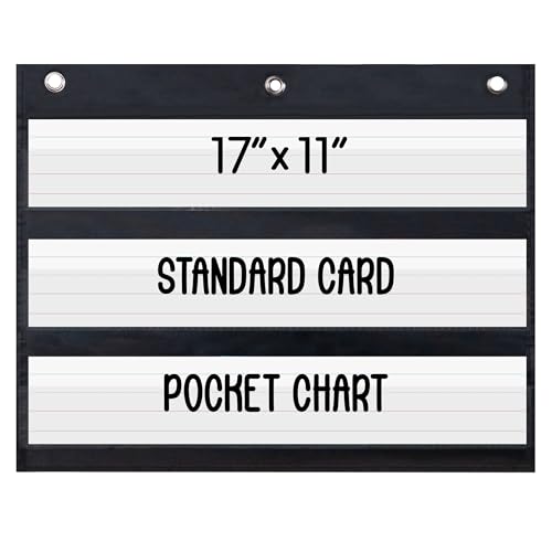 Essex Wares - 17" Wide x 11" Tall Pocket Chart, Black - Sturdy Pocket Chart for Classroom for Sentence Strips - Easy to Use & Hang, Reusable Black Pocket Chart - size: 17Wx11L