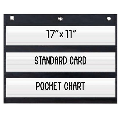 Essex Wares - 17" Wide x 11" Tall Pocket Chart, Black - Sturdy Pocket Chart for Classroom for Sentence Strips - Easy to Use & Hang, Reusable Black Pocket Chart - size: 17Wx11L
