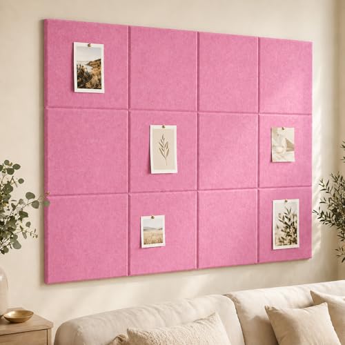 Felt Bulletin Board Panels 48 x 36 Inch Self Adhesive Wall Tiles Cork Board Alternative for Office Classroom Photos Notes 12 Pack - color: Rose Pink, size: 48" x 36"