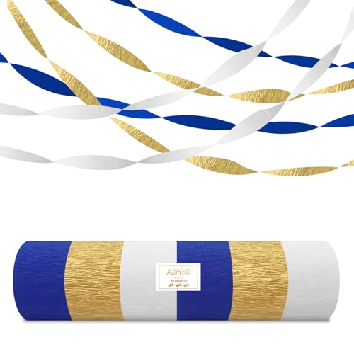 AOYOO Crepe Paper Streamers, 6 Rolls Dark Blue White and Gold Party Streamers, Premium Navy Blue and Gold Party Decorations for Graduation, Boy Baby Shower, Birthday and Retirement Supplies - color: Purple Gold Silver