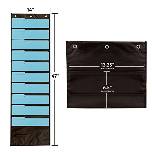 IMPRESA Deep File Pocket Chart - 47 x 14 in, Black - 2-Pack 20-Pocket Chart for Classroom Folders - Reinforced Grommets & Wall File Holder for Teachers