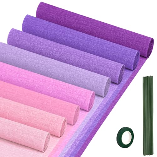 Crepe Paper Streamers 8 Rolls, 10 x 98Inch 8 Purple&Pink Colors Crepe Paper Sheets for DIY Gift Colourful Paper Flower Wrapping Paper Crafts Birthday Wedding Holiday Party Decorations - color: Purple&Pink