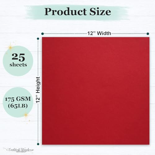 Cardstock Warehouse Pop-Tone Wild Cherry Red Cardstock Paper - 25 Sheets, 12 x 12" - 65 lb / 175 GSM Premium Red Card Stock for Die-cutting, Crafts, Scrapbooking, Card Making and DIY Projects - color: Wild Cherry Red