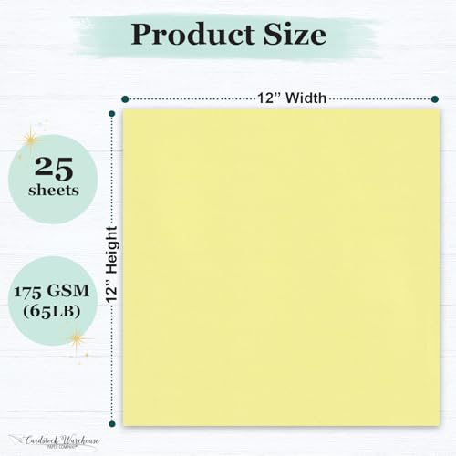 Cardstock Warehouse Pop-Tone Banana Split Yellow Cardstock Paper – 25 Sheets, 12 x 12" - 65 lb / 175 GSM Premium Yellow Card Stock for Die-cutting, Crafts, Scrapbooking, Card Making and DIY Projects - color: Banana Split