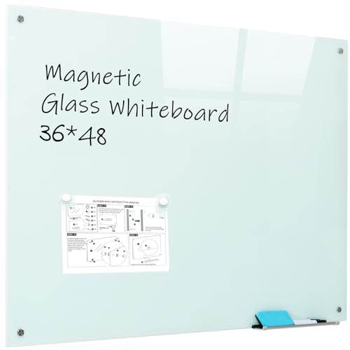Magnetic Dry Erase Glass WhiteBoard - Frameless Wall Mounted Glass White Board for School Teaching Office Meeting 36"x48" - color: 36*48 White