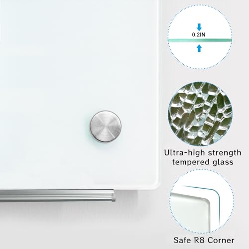 KIZZBY Glass Dry Erase Board - Magnetic Whiteboard, 72"X36" Frameless White Board Clear Glass Boards with Super Strong Magnets, Wall Mounted for Office, Classroom and Home - color: 72"×36" White
