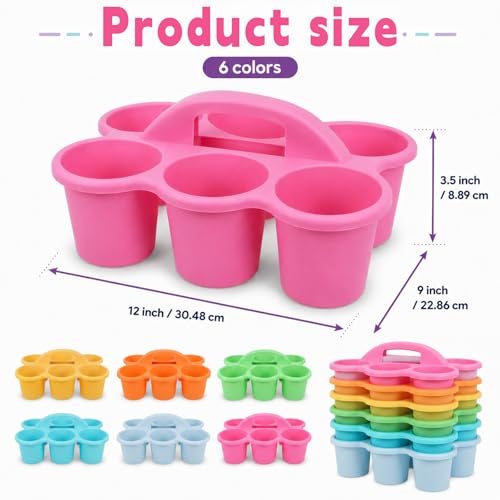 Plastic Caddy with Handle Set of 6 Classroom Caddy Organizer Cup Caddies Water Bottle Storage Crayon Caddies Plastic Cup Holder Drink Carrier for School Home Office Supplies (Pastel) - color: Pastel
