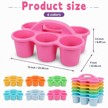 Plastic Caddy with Handle Set of 6 Classroom Caddy Organizer Cup Caddies Water Bottle Storage Crayon Caddies Plastic Cup Holder Drink Carrier for School Home Office Supplies (Pastel) - color: Pastel