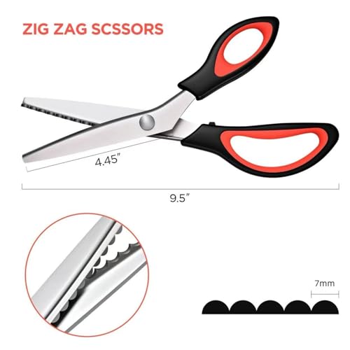 Pinking Shears，Pinking Shears Scissors for Fabric, Zig Zag Craft Scissors Decorative Edge, （Scalloped 7mm） for Fabric Cutting.