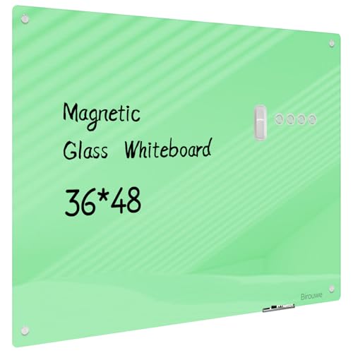 Magnetic Glass Whiteboard - Glass Dry Erase Board 48"x36" Large Frameless Glass Board for Walls Office School and Home, Green - color: Green, size: 48" x 36"