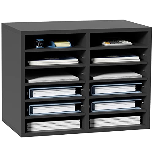 VEVOR Literature Organizers, 12 Compartments Office Mailbox with Adjustable Shelves, Wood Literature Sorter 20.4x12x16.1 inches for Office, Home, Classroom, Mailrooms Organization, EPA Certified Grey - color: Grey, style: 12 Compartments
