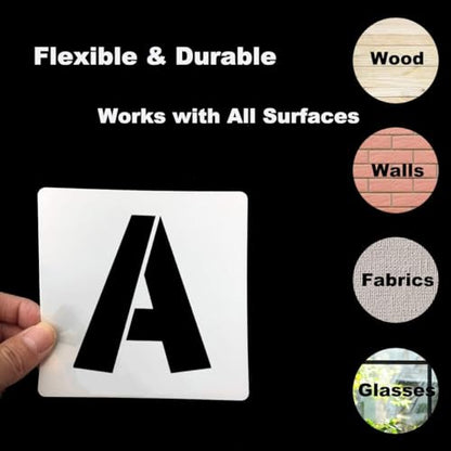 6 Inch Letter Stencils for Painting - 42 Pack Alphabet Letter and Number Stencil Templates with Signs for Painting, Reusable Letters Numbers Stencils for Chalkboard Wood Crafts & Wall Decor - size: 6 Inch