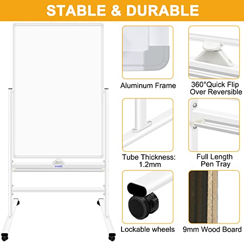 H-Qprobd Magnetic Whiteboard Mobile Dry Erase Board with Stand 40"x28" Double Side Rolling Whiteboards on Wheels for Home, Office & School - size: 40x28