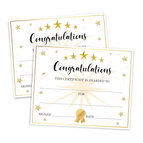 Congratulations Achievement Award Certificates, Golden Stars Certificate of Appreciation, Birthday Certificates for Students, Award Gifts for Kids Employee Graduations Moving Up Ceremony, 25 Pcs (03) - style: Golden Stars