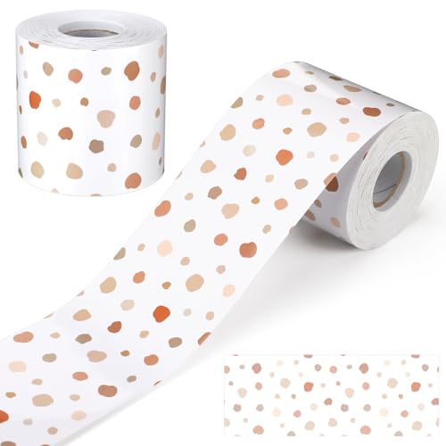 Zonon 65 Feet Bulletin Board Borders Boho Polka Dot Borders Roll Classroom Straight Rolled Border Trim Simply Stylish Natural Decorative Bulletin Board Border Back to School Decor - style: Classic