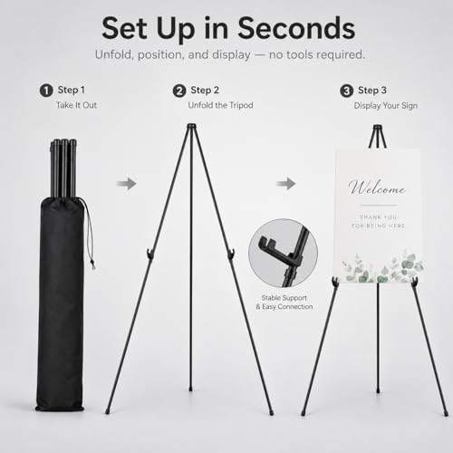 RRFTOK 63'' Instant Easel,Easel Stand for Display,Art, and Crafts,Foldable Portable Ground Easel for Wedding Banner and Poster Display Stand,Easel Display Metal Tripod with Portable Bag. - style: 63B 4pack