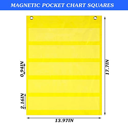 Lincia 6 Pcs Classroom Magnetic Pocket Chart Squares Teacher Small Mini Pocket Chart Organizer Back to School Resources for Homeschool Schedule Activities, 6 Colors(17.7 x 14 Inch)