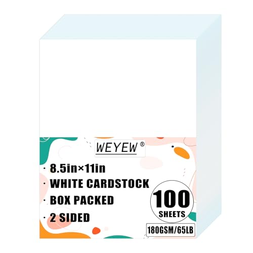 100 Sheets 65lb White Cardstock, 8.5" x 11", Printer Bright White Paper for DIY Craft Card Making Premium Card Stock Blank Invitation Paper Greeting Cards, 65LB Cover 180 GSM - color: White, size: 65lb-100sheets