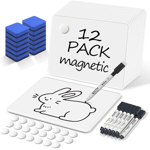 Dry Erase Boards, 12 Pack 9 x 12 Inch Magnetic Double Sided Portable Personal Small Whiteboards, Include 12 Markers, 12 Erasers, 24 Magnets for Kids, Students, Teachers Classroom School Supplies