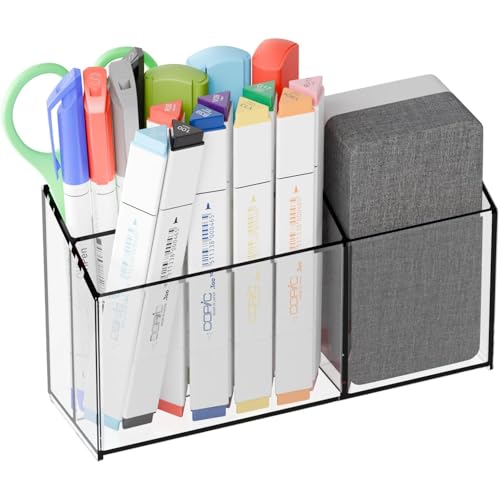 Yieach Clear Magnetic Dry Erase Marker Holder for Whiteboard,Non Slip Magnet Pencil Cup and Pen Holder for Fridge,Acrylic Dry Erase Board Marker Holder & Accessories for Refrigerator,Classroom,Locker