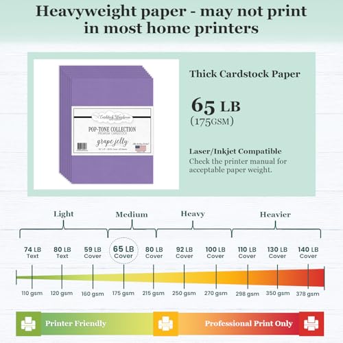 Cardstock Warehouse Pop-Tone Grape Jelly Purple Cardstock Paper – 50 Sheets, 8.5 x 11" - 65 lb / 175 GSM Premium Purple Card Stock for Die-cutting, Printing, Card Making & DIY Projects - color: Grape Jelly Purple