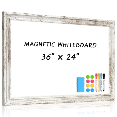 Dry Erase White Board for Wall, 36"x24", Rustic Wooden Frame | Magnetic, Decorative Whiteboard, Wall Mounted, for Home, Office, Kitchen, Dorm - color: Rustic, size: 36"W x 24"H