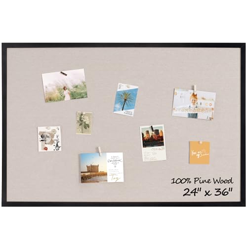 Fun Memories Cork Board Bulletin Board for Office, 24" x 36" Pine Wooden Framed Corkboard, Wall Mounted Notice Pin Board for School Home & Office, Black - color: Pine Framed - Black, size: 24" x 36"