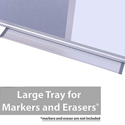 36 x24 inch Cork & Dry Erase Combo Board - Magnetic Whiteboard & Grey Bulletin Board for Office, Home, Classroom | Wall-Mountable with Aluminum Frame & Pen Tray - size: 36" x 24"
