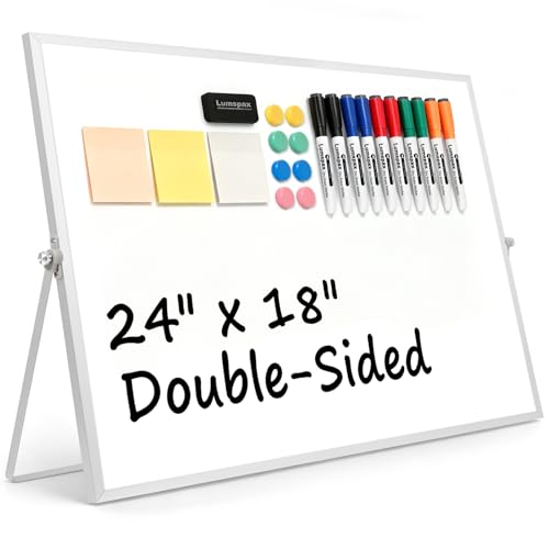 White Board with Stand, 24" x 18" Double-Sided Desktop Dry Erase Board, Portable Magnetic Whiteboard Easel for Kids Office Home School - size: 24"W x 18"H